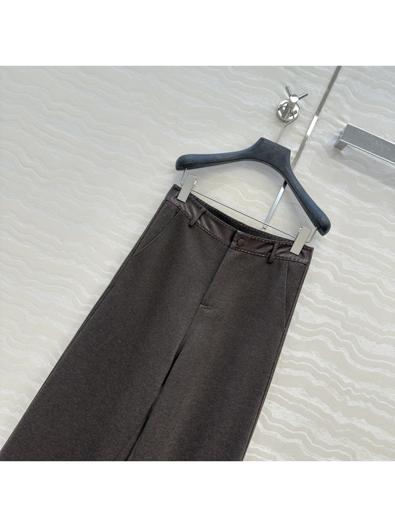 Hermès Limited Edition High-End Wool Trousers in Deep Brown - Exclusive Custom Fabric, Straight Leg Silhouette with Leather Waistband