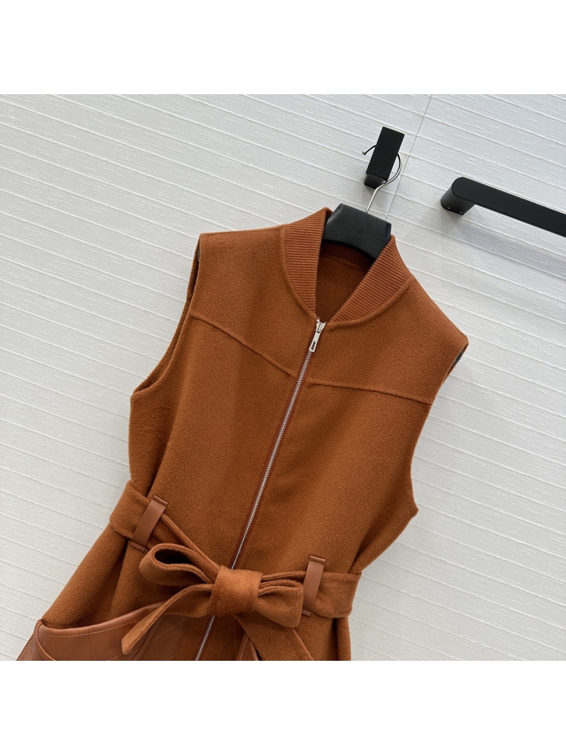 Hermès Limited Edition Quilted Lambskin Trim Wool Blend Zip Dress in Caramel