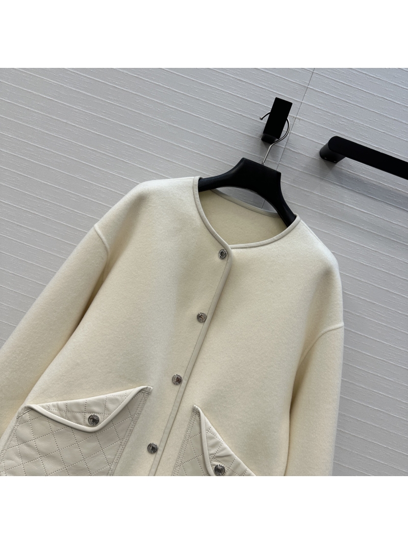 Hermès Exclusive Limited Edition Lamb Leather Quilted Wool-Blend Jacket in White