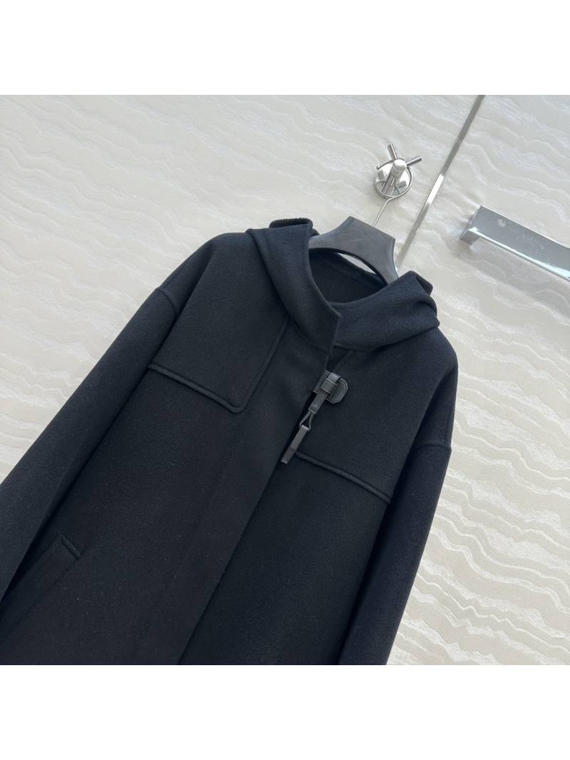 Hermès Exclusive Edition Hooded Coat in Black | Handcrafted Double-Faced Wool-Cashmere with Lamb Leather Insets