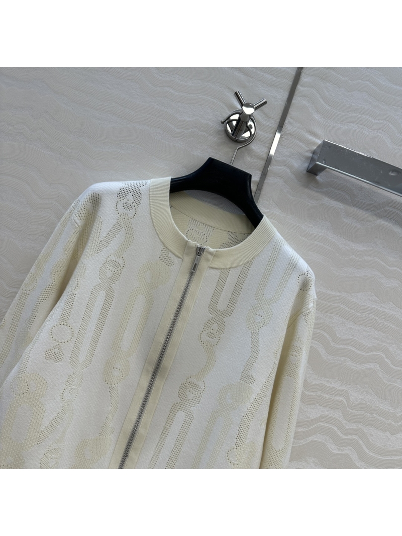 Hermès Palefroi Remix Jacquard Knit Zip Jacket in White – Luxe Swiss Craftsmanship & Silky Comfort