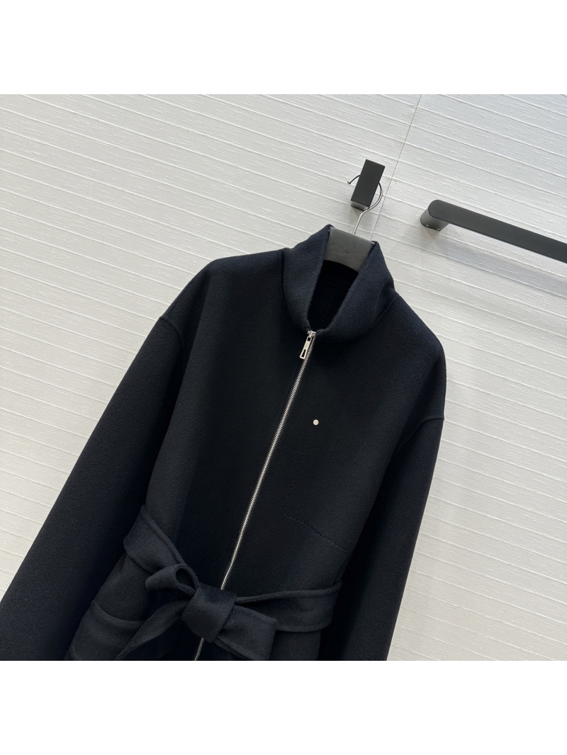 Hermès Limited Edition 2025 Double-Faced Cashmere Zip-Front Belted Coat in Black