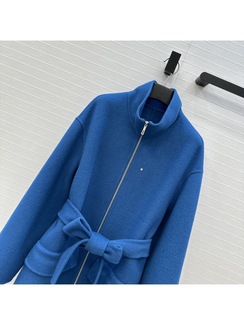 Hermès Exclusive 2025 Limited Edition Double-Faced Cashmere-Blend Zip-Front Belted Coat in Blue