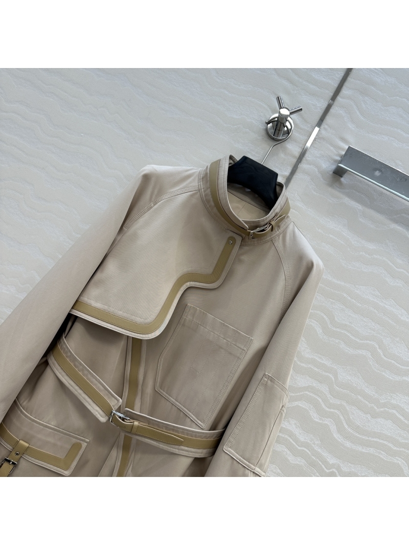 Hermès Limited Edition Equestrian Utility Jacket in Stone Beige - Architectural Design, Handcrafted Leather Trim, Buckled Pockets