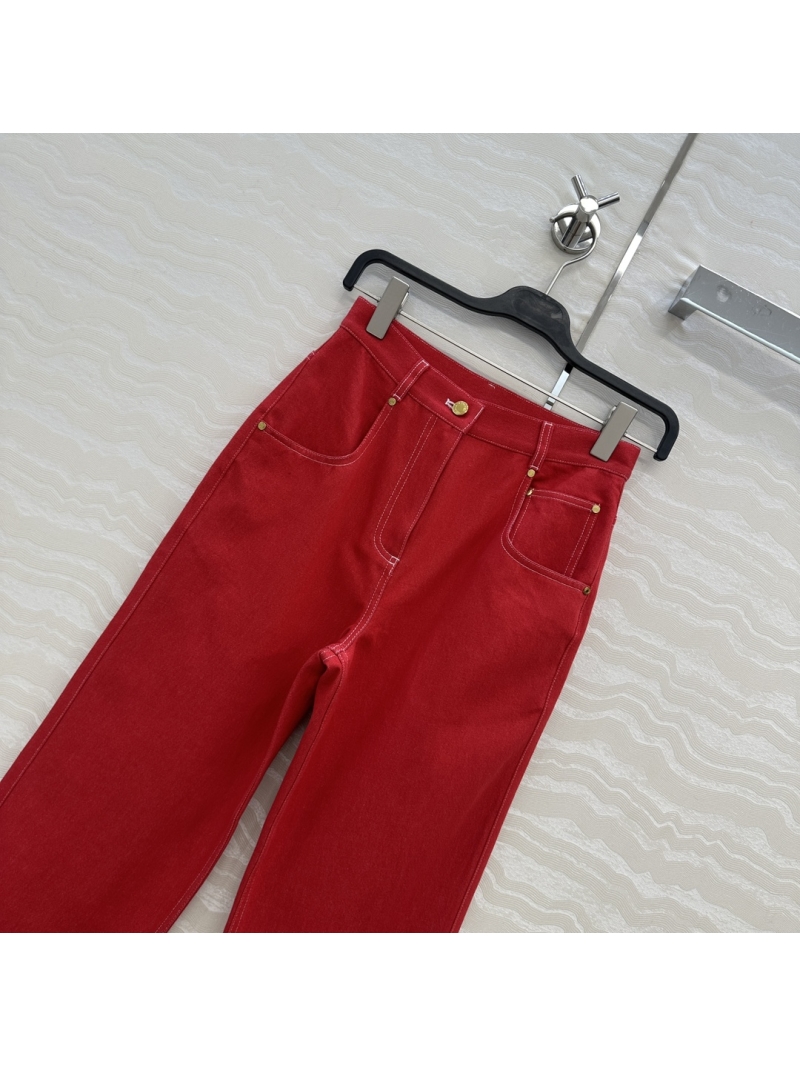Hermès 100th Anniversary Commemorative Collection Custom Red Straight-Leg Jeans – High-Thread Organic Cotton Denim, Slimming Tailored Fit