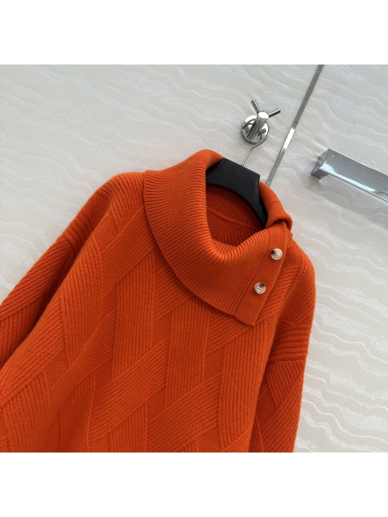 Hermes Orange Wool Sweater | 100% Wool | Swiss Knit | Drop Shoulder | Cowl Neck