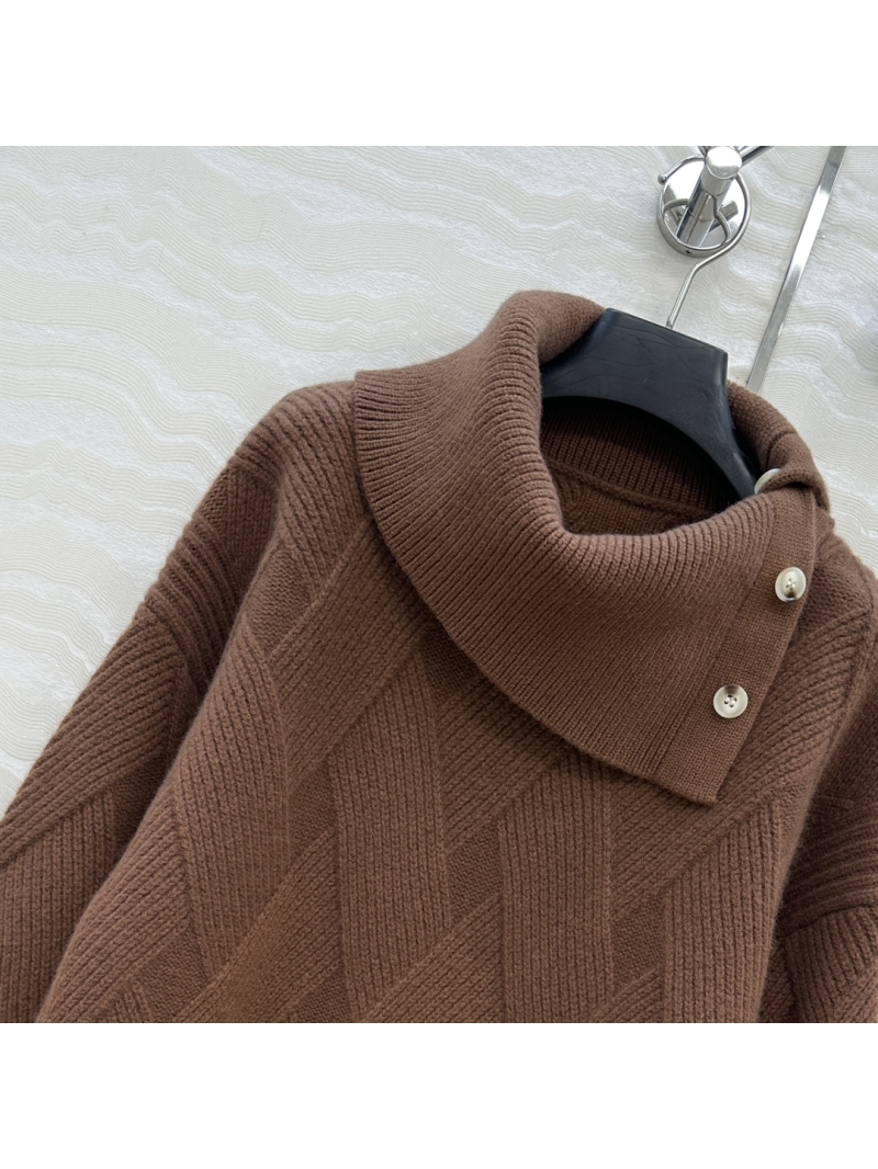 Hermes Chocolate Brown Wool Knit Sweater | 100% Wool | Swiss Crafted | Oversized Cowl Neck