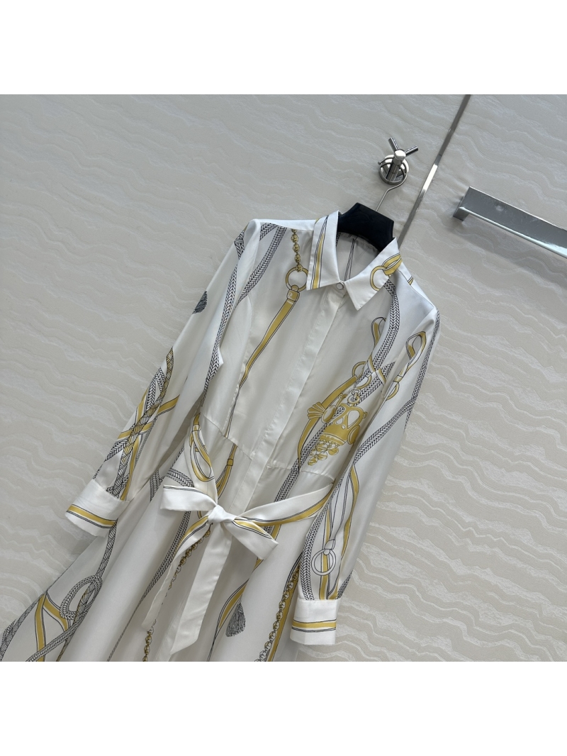 Hermes Palefroi Remix Silk Shirt Dress in Silver Grey | 100% Twill Silk | Early Autumn 2025 Collection | Elegant A-Line Floor-Length Gown