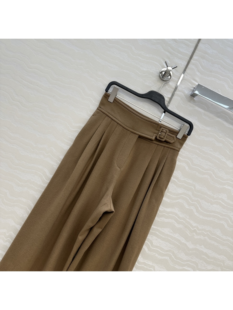 Hermes Haute Couture Cashmere Wool Trousers - Tailored Mid-Rise Straight Leg Pants with Leather Trim