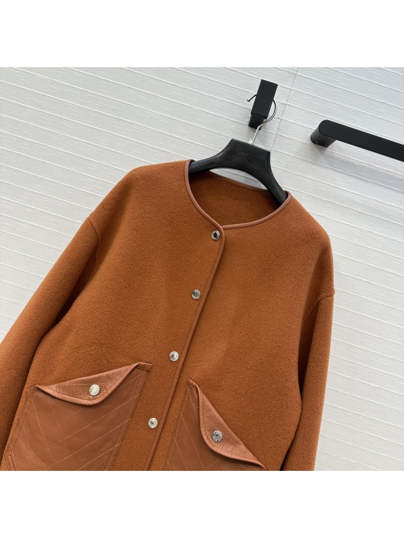 Hermes Handcrafted Wool and Cashmere Oversized Jacket with Lambskin Trim