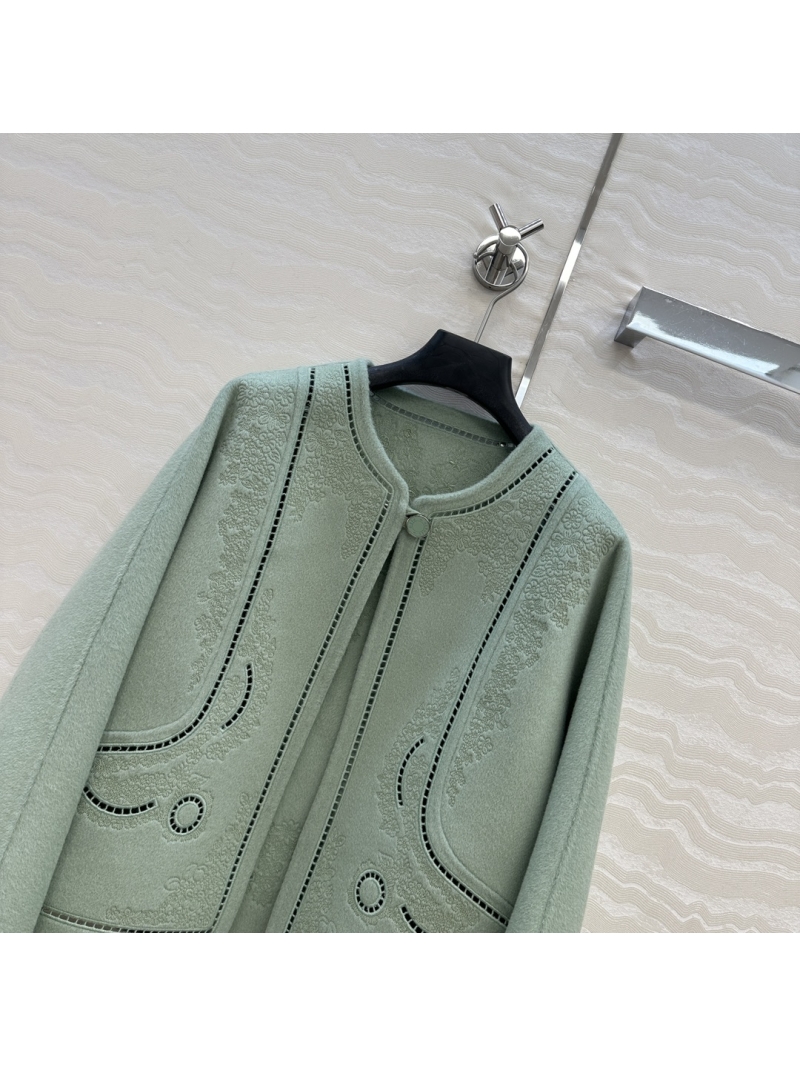 Hermès Exquisite Limited Edition Cropped Double-Faced Wool & Cashmere Jacket with Artisan Multi-Stitch Cutout Embroidery