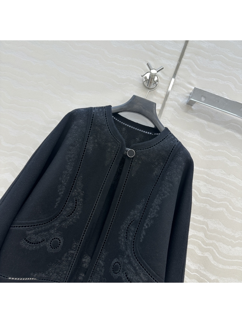 Hermès Exquisite Black Cashmere-Blend Jacket: Handcrafted, Ten-Thousand Stitch Intricate Embroidery