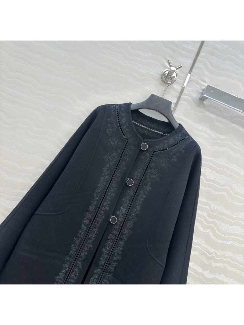 Hermès Limited Edition Black Cashmere-Blend Long Coat with Heavy Handcrafted 3D Cutout Embroidery