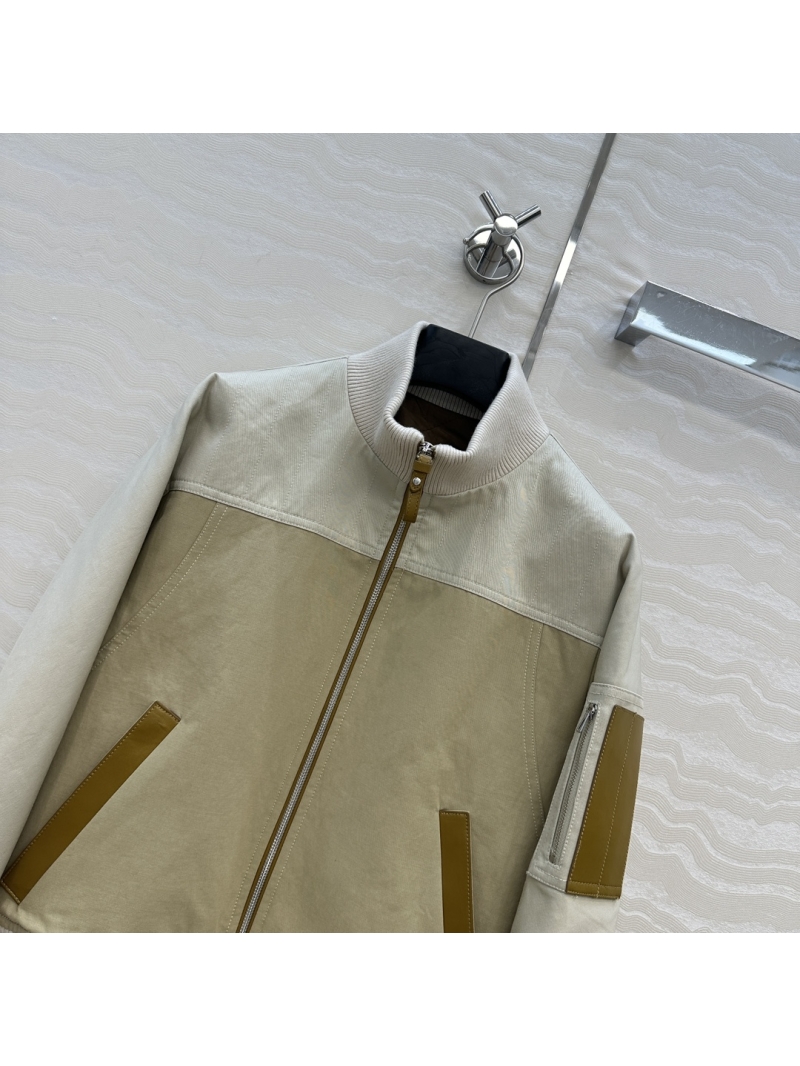 Hermès Inspired Cropped Bomber Jacket in Structured Cotton with Handcrafted Lambskin Piping