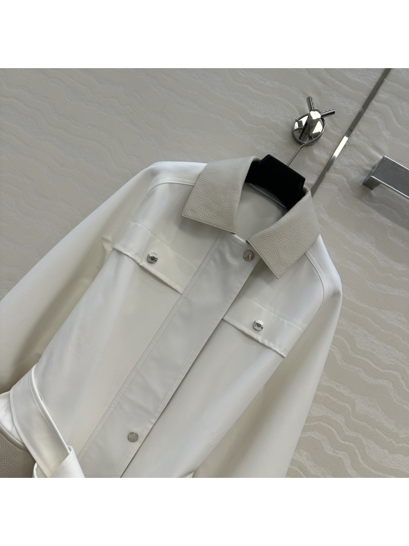 Hermès Opulent Goatskin Paneled Technical Cotton Mid-Length Trench Coat (Cream)