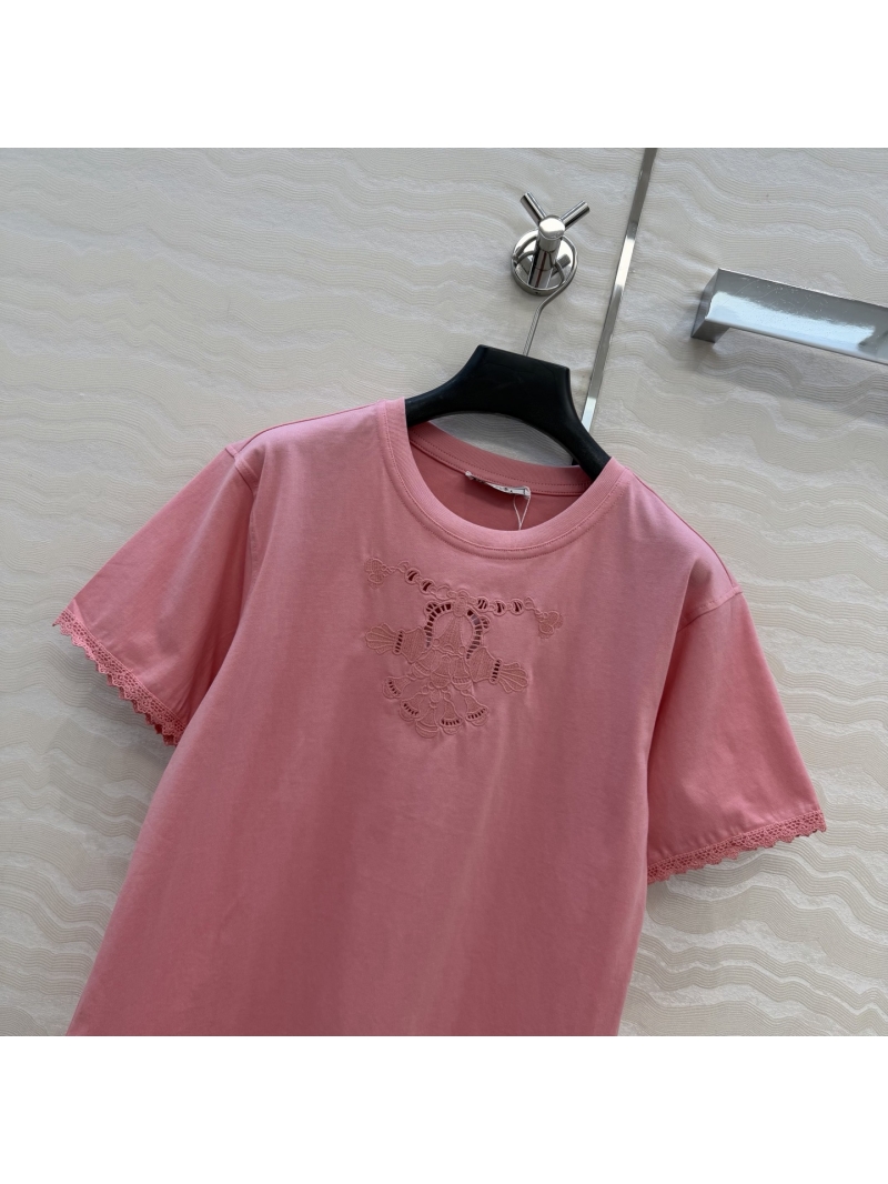 Hermès Palefroi English Embroidered 100% Pure Cotton T-Shirt in Pink