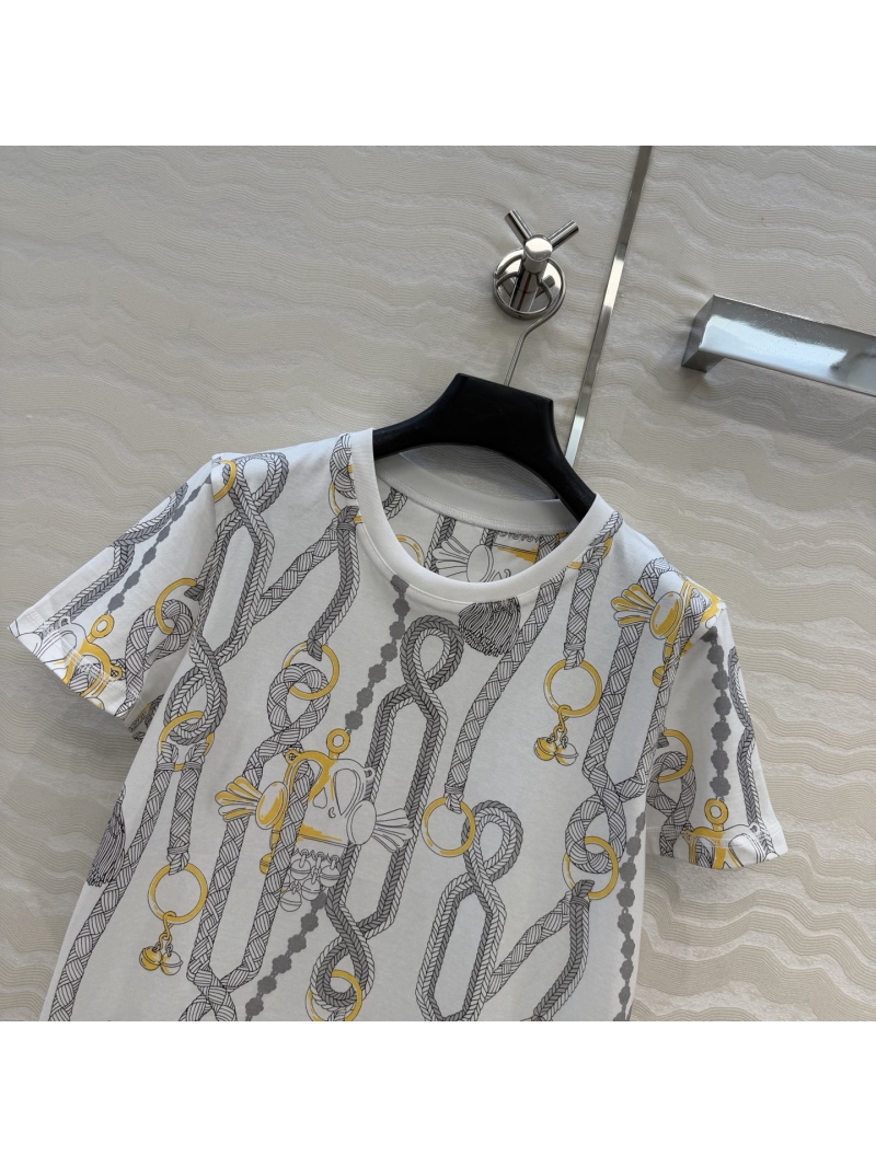 Hermès Palefroi Remix 100% Pure Cotton Printed T-Shirt in White and Gold
