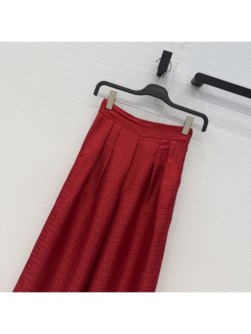 Hermes Acetate Tencel Mosaic Jacquard High-Waisted Wide-Leg Trousers in Red