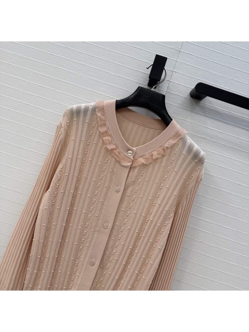 Hermès Exquisite Knit Cardigan in Blush Pink | Ruffle Trim & Chain-Stitch Texture