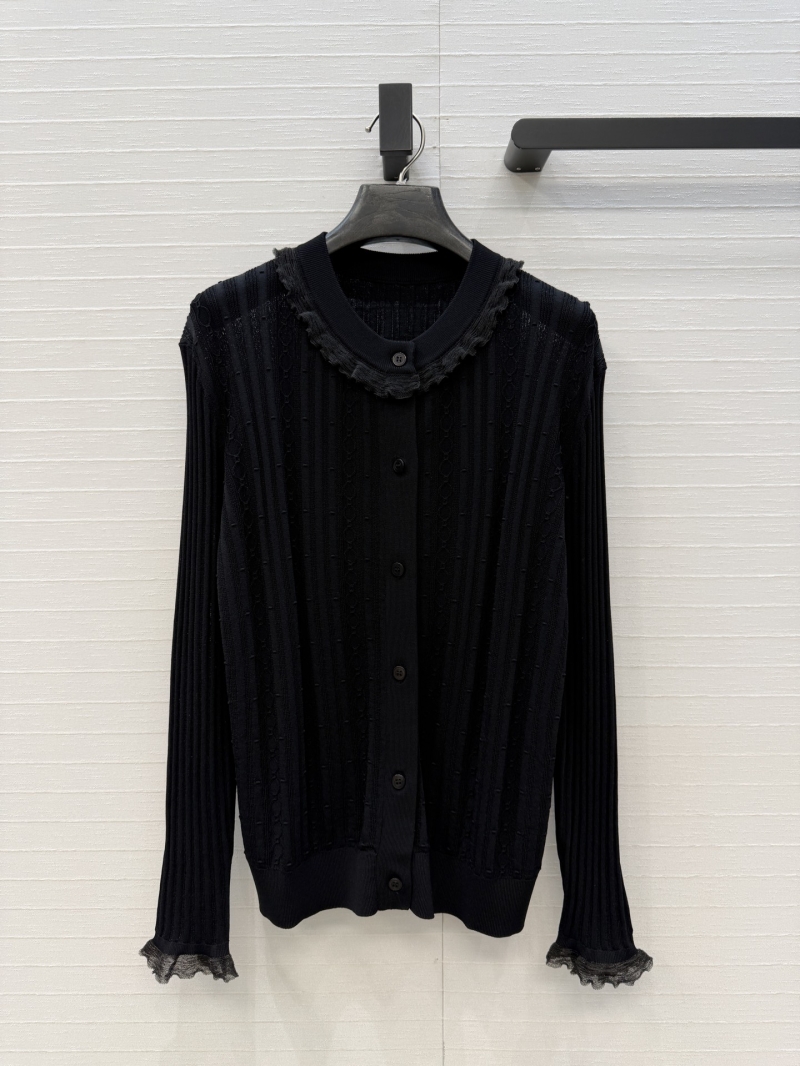 Hermès Elevated Black Twisted Knit Cardigan with Exquisite Ruffle Trim