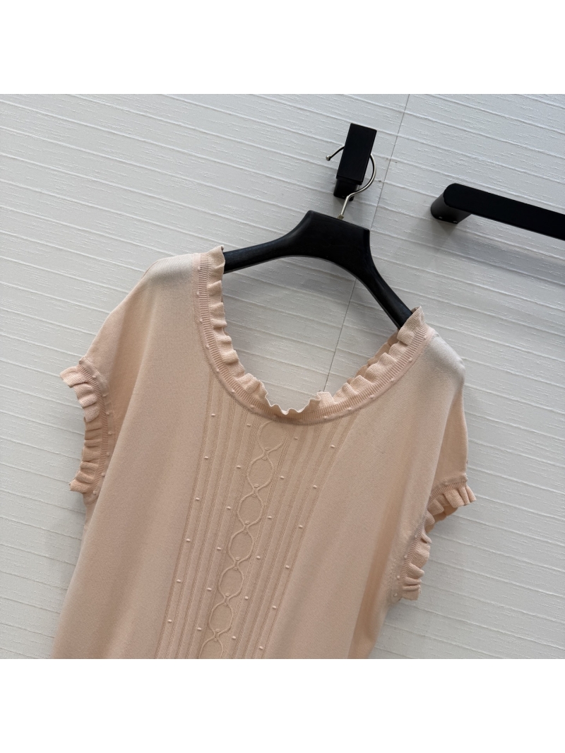 Hermès SS26 Fine-Gauge Knit Lotus Ruffle Drawstring Top