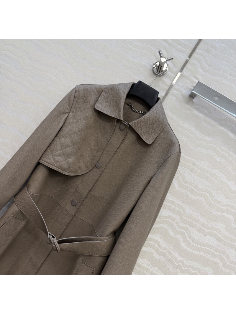 Hermès Signature Litchi Grain 100% Lambskin Equestrian Leather Trench Coat - Etoupe