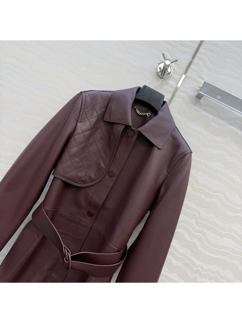 Hermes Exquisite Lambskin Equestrian Style Long Coat in Burgundy