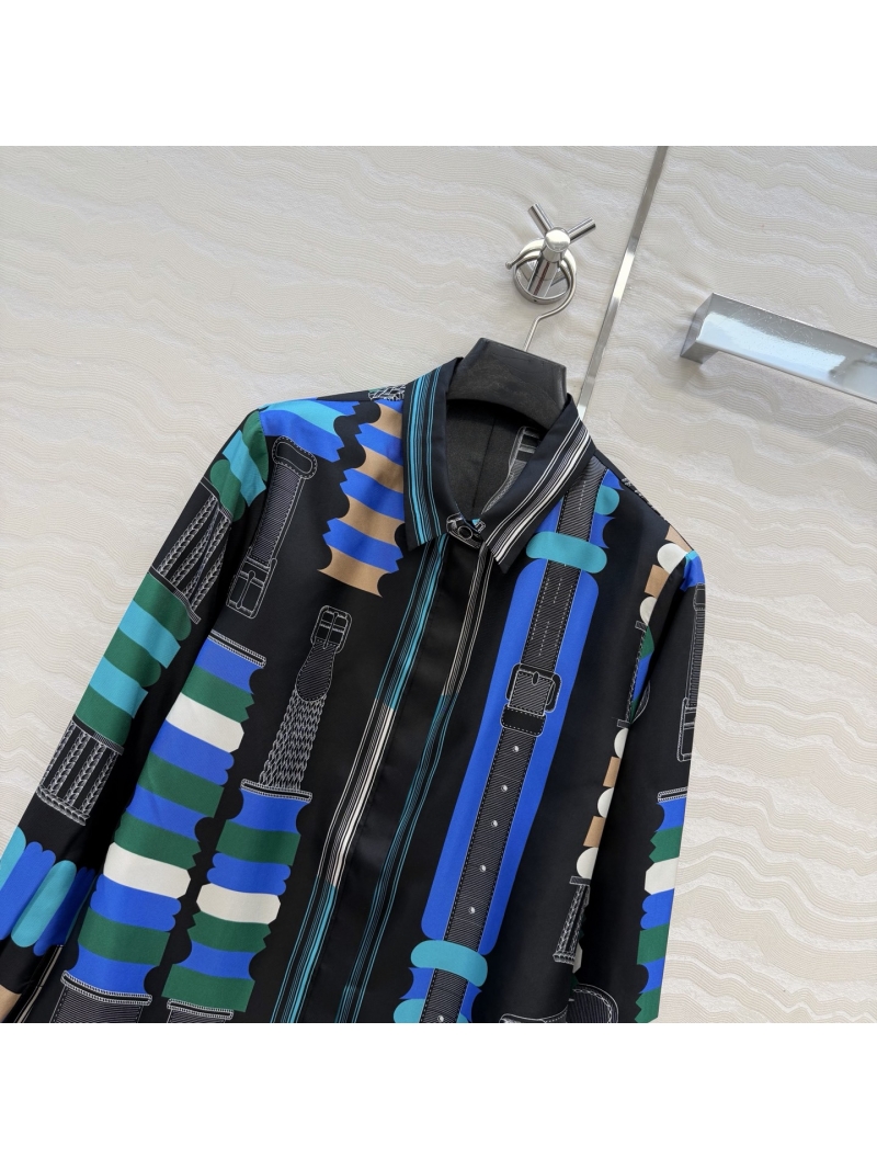 Hermes 100% Silk Twill Belt Motif Positioned Print Shirt