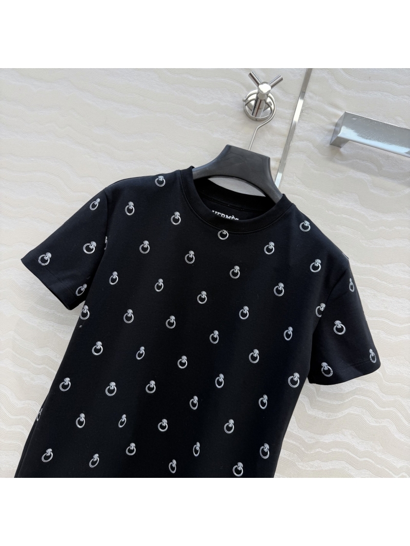 Hermès Signature 100% Pure Cotton Anneau Finesse Printed T-Shirt in Black