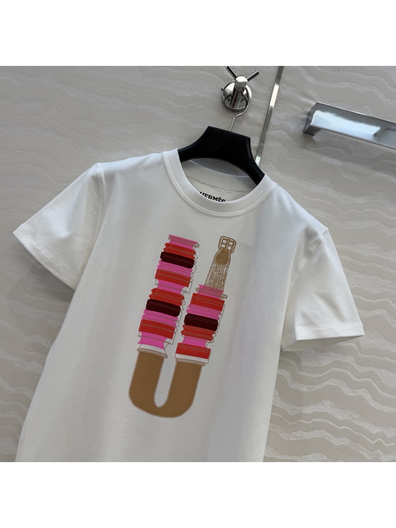 Hermès Timeless 100% Pure Cotton Brushed T-Shirt with Signature Positioned Chain Motif in White