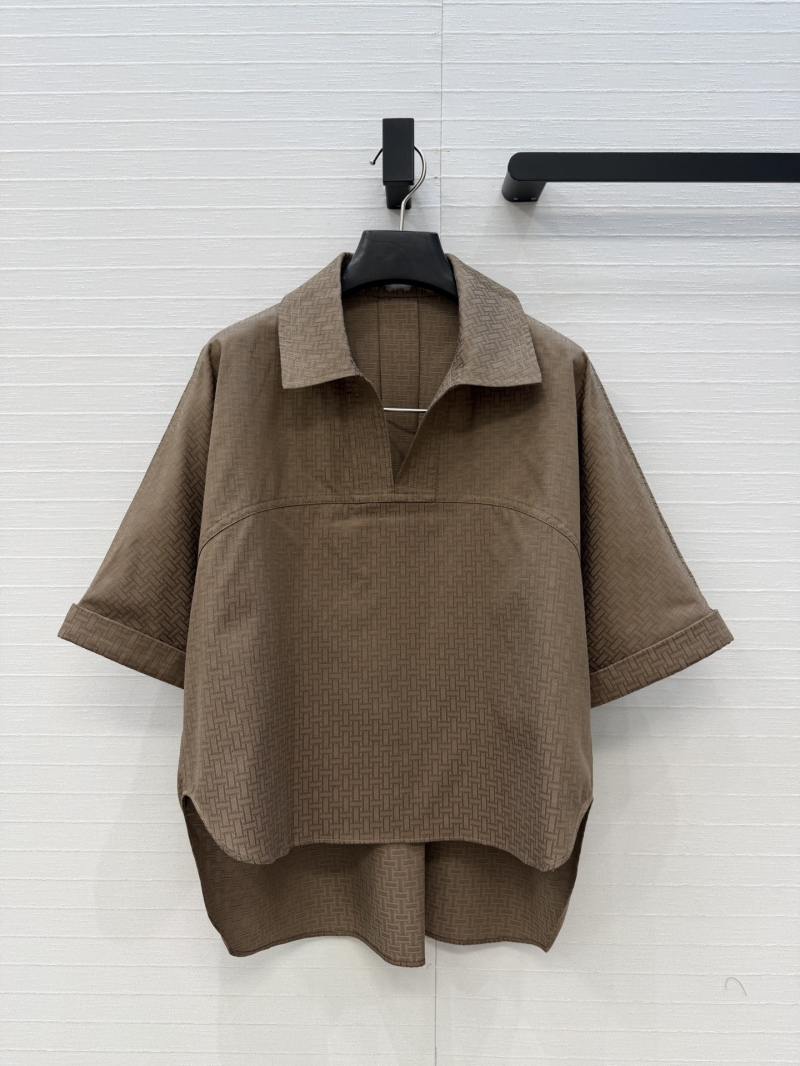 Herm&egrave;s Pure Cotton Jacquard Shirt and Pleated Skirt Set in Cocoa Brown