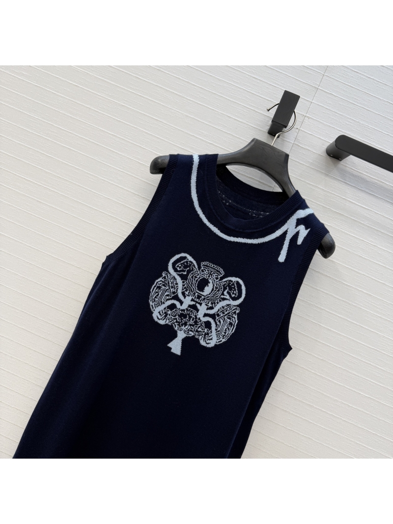Hermes Exquisite Cashmere & Wool Jacquard Knit Vest Dress