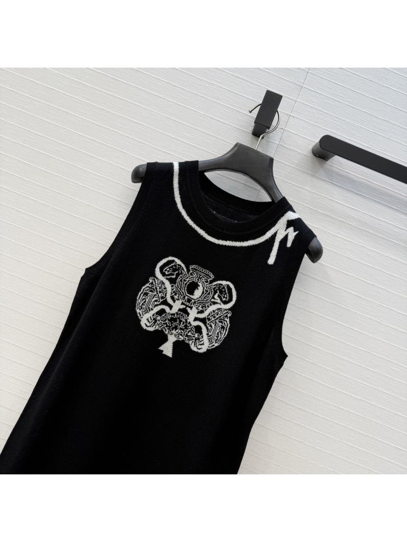 Hermès Cashmere and Wool Jacquard Knit Sleeveless Vest Dress in Black