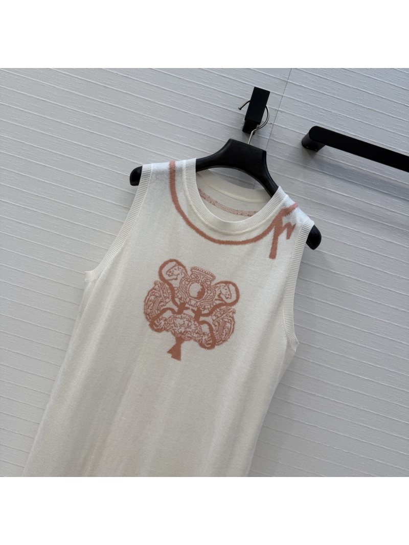 Hermès Cashmere and Wool Jacquard Knit H-Line Vest Dress in Cream and Terracotta