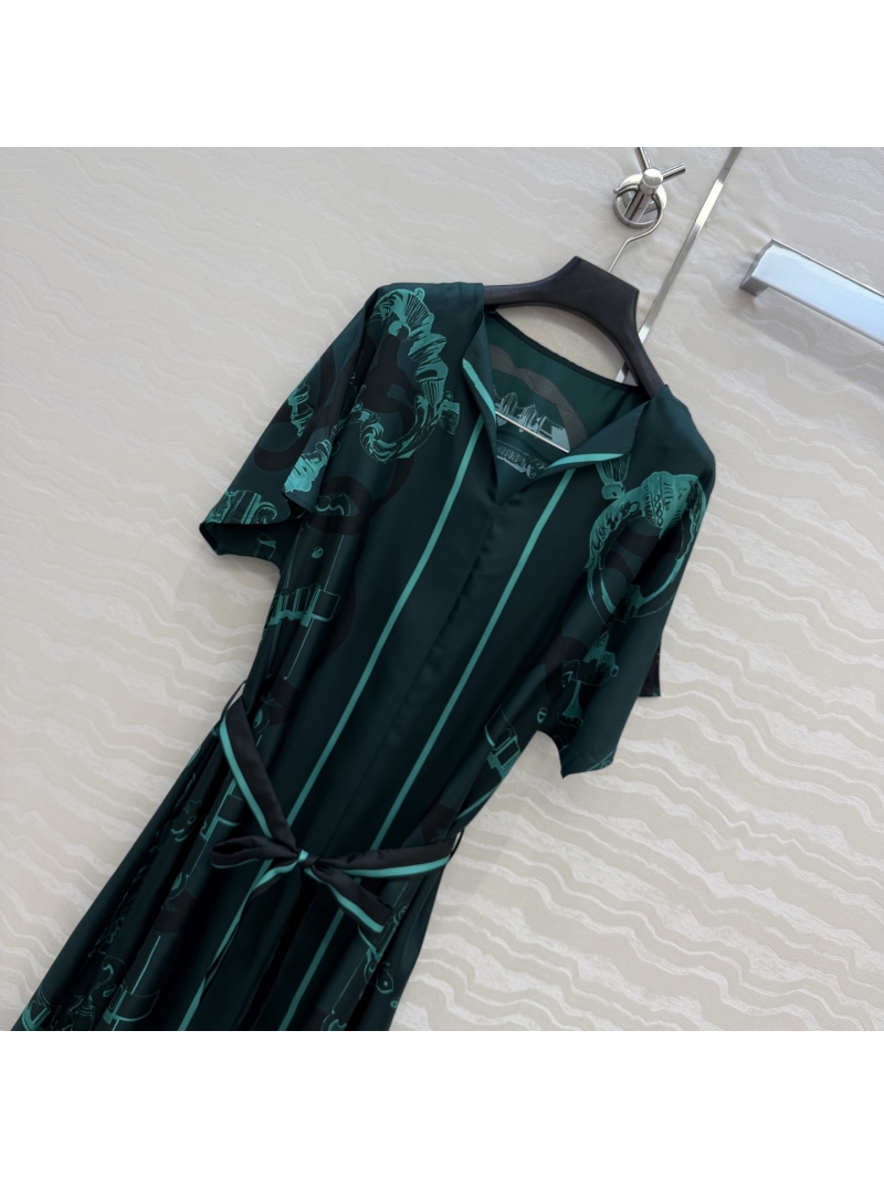 Hermès 100% Silk Twill Ex-Libris à Main Levée Print Kaftan Split Maxi Dress