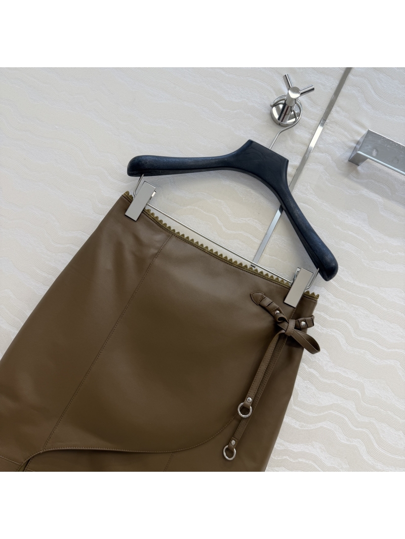 Hermes Limited Edition 100% Goatskin Asymmetrical Midi Skirt in Tobacco Brown