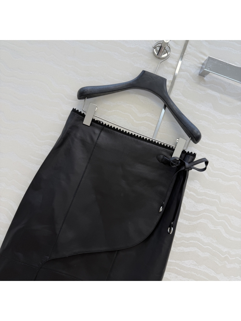 Hermès Limited Edition Goatskin Leather Side-Slit Midi Skirt in Black