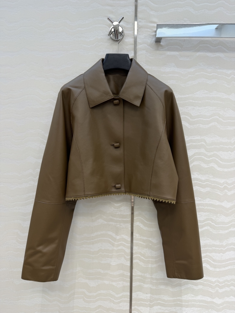 Hermès Limited Edition 100% Goatskin Short Leather Jacket with Lace Trim in Taupe