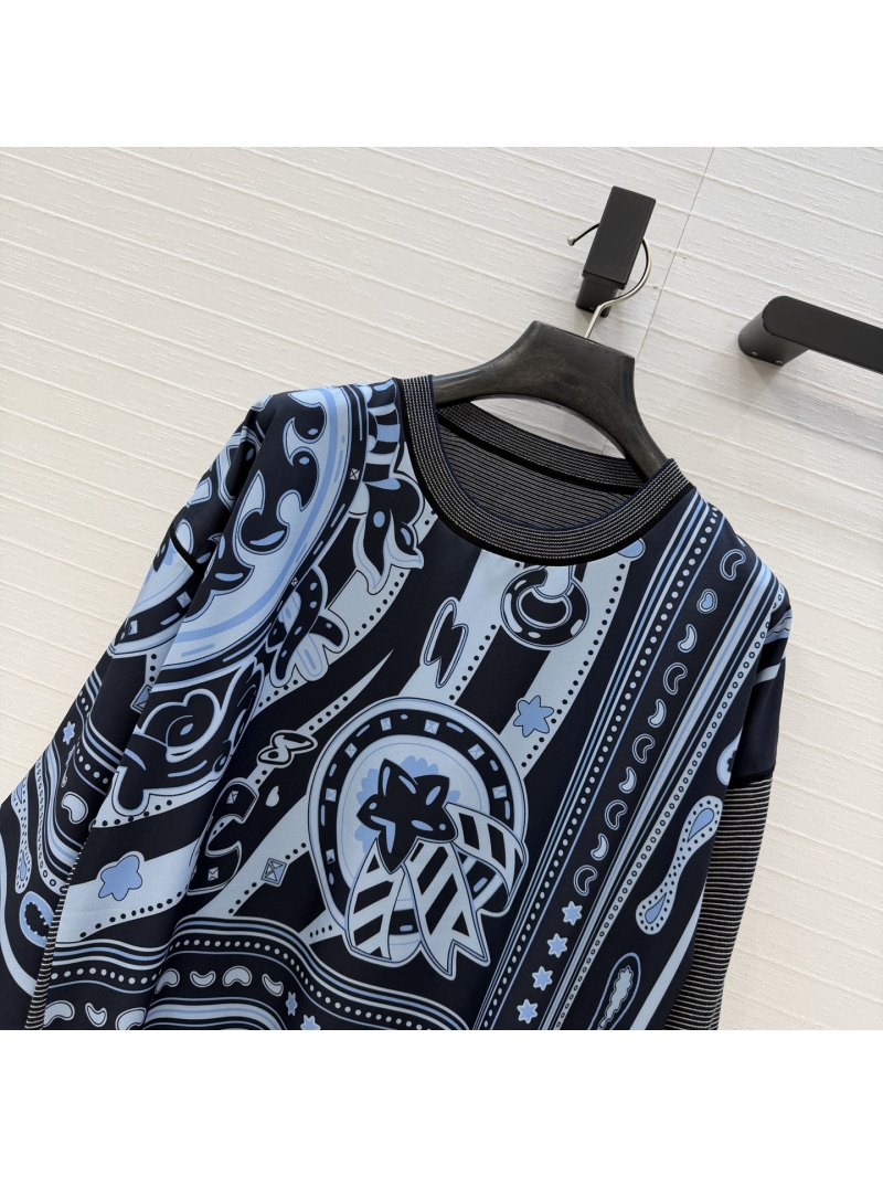 Hermès Tussah Silk & Wool Blend Abstract Print Patchwork Knit Top