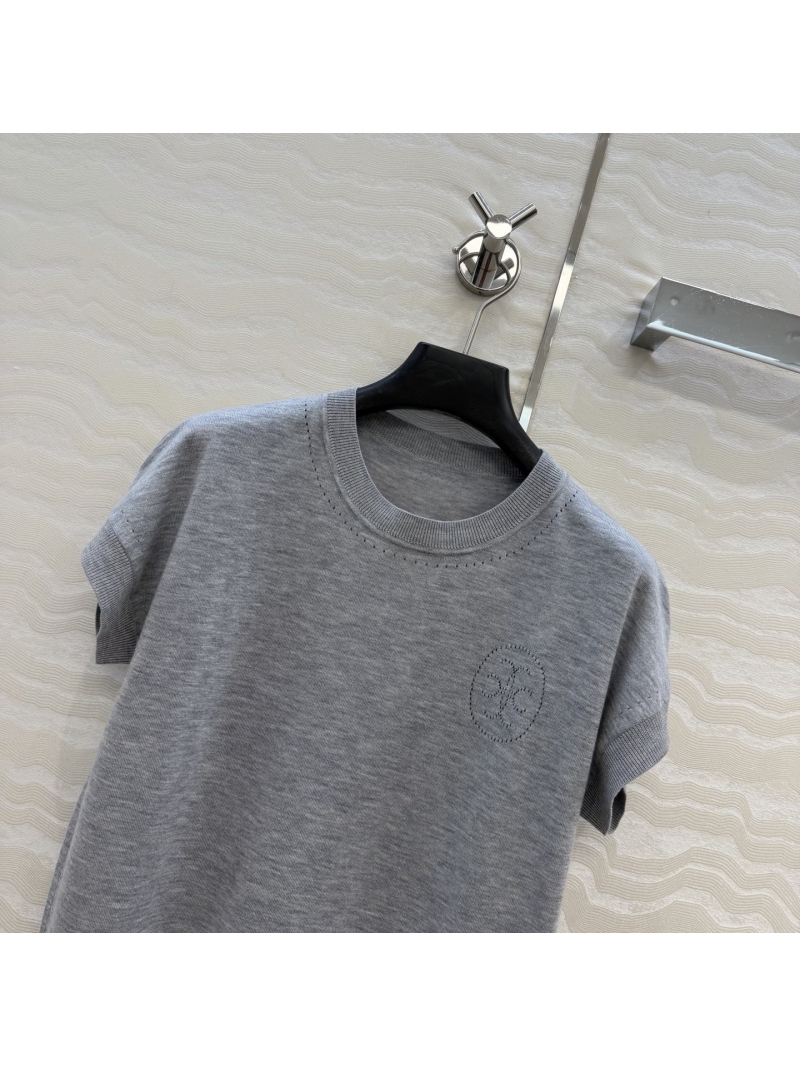 Hermès 16-Gauge Mercerized Wool 3D Jacquard Knit Top in Light Gray