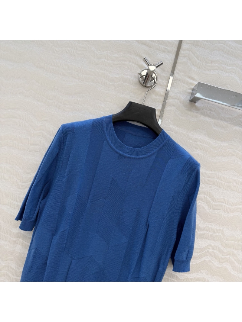 Hermes 100% Merino Wool 16-Gauge 3D Jacquard Knit Top in Cerulean Blue