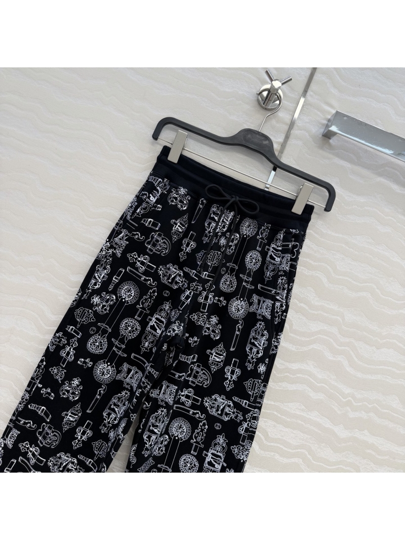 Hermes 100% Cotton Jersey Coaching Remix Printed Straight-Leg Pants in Black