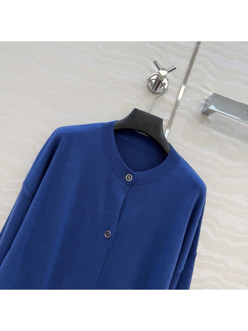 Hermes 100% Merino Wool Royal Blue 3D Jacquard Knit Cardigan with Metallic Coin Buttons