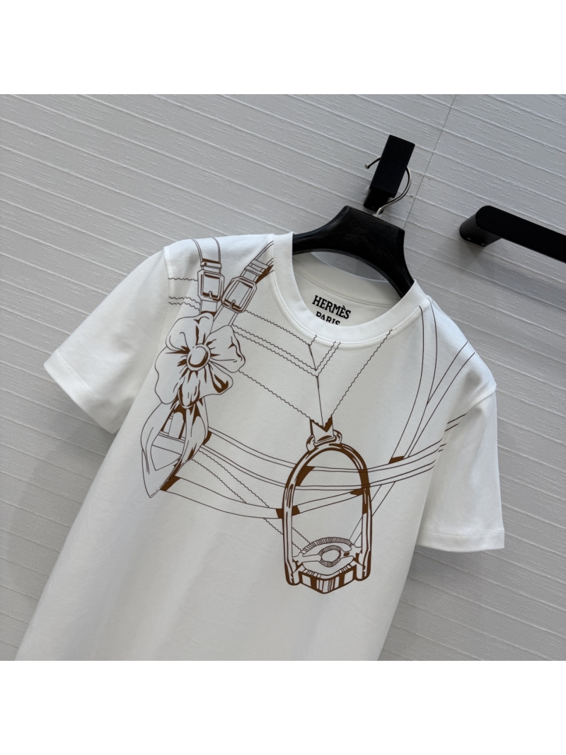 Hermès Equestrian Equipment Placement Print 100% Cotton T-Shirt in White
