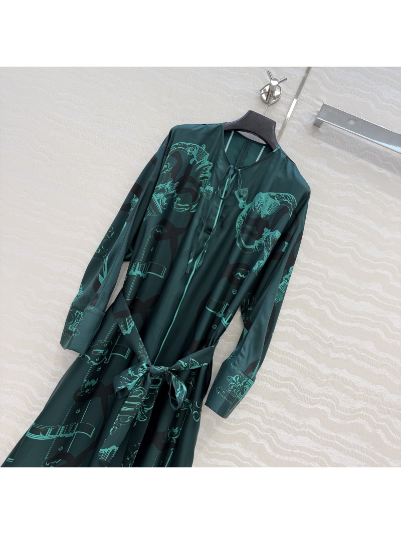 Hermès Ex-Libris à Main Levée Silk Twill Batwing Dress