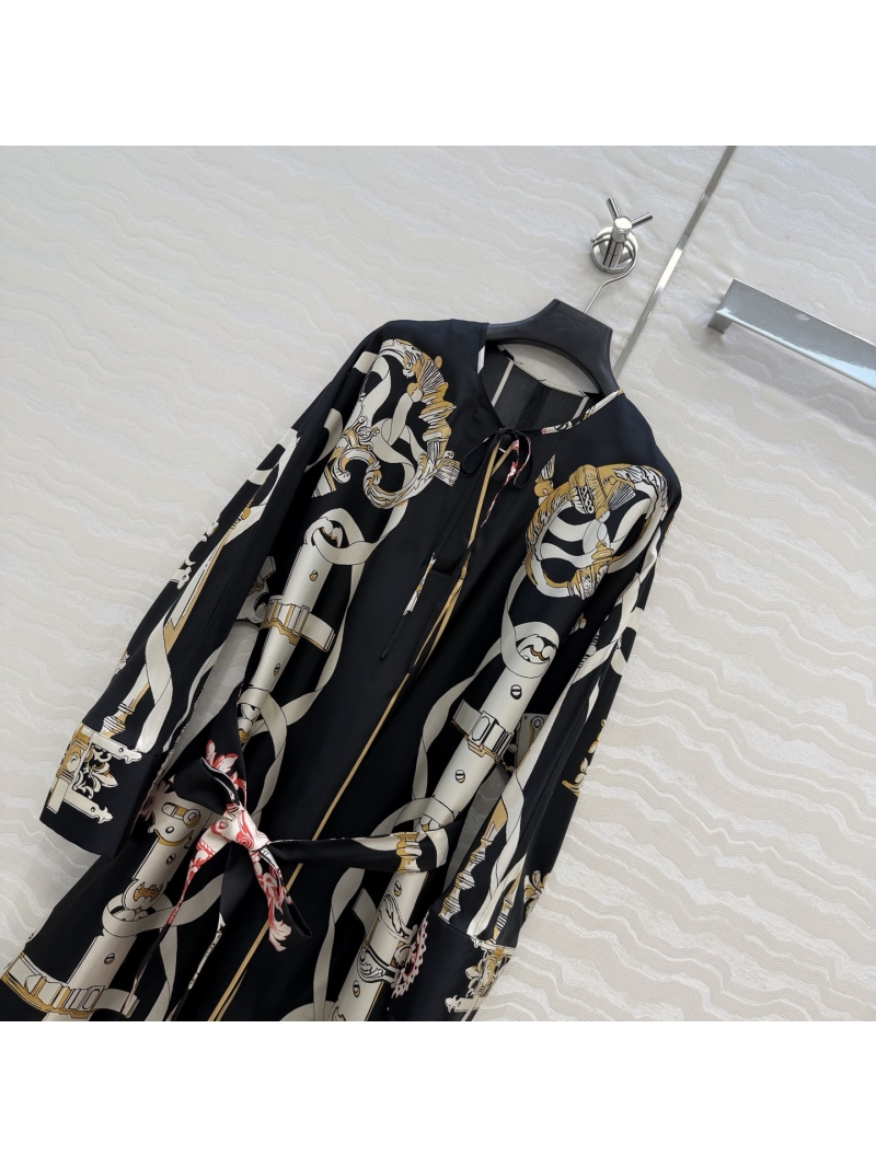 Hermes Ex-Libris Print 100% Twill Silk Batwing Dress