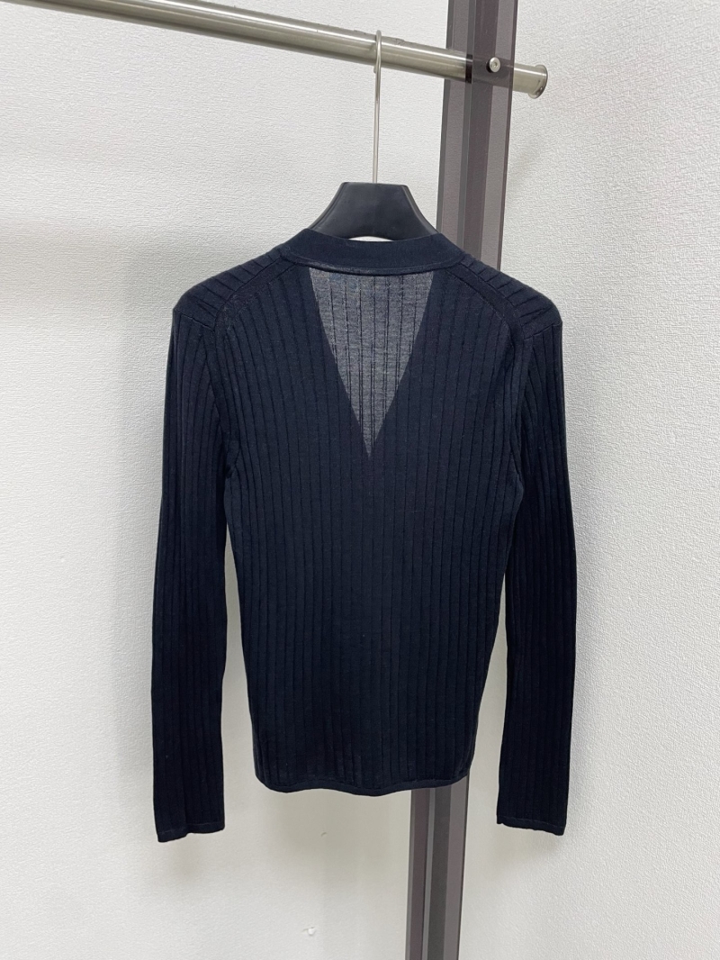 Hermes Black Cashmere-Silk V-Neck Ribbed Cardigan
