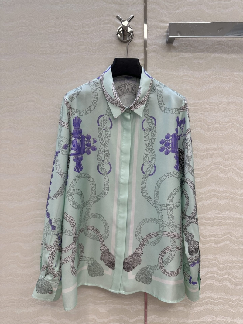 Hermes Exclusive Palefroi Remix Print Silk Shirt in Mint Green