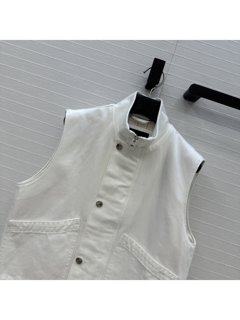 Loro Piana Exclusive White Denim Stand-Collar Vest - Stylish Layering Essential