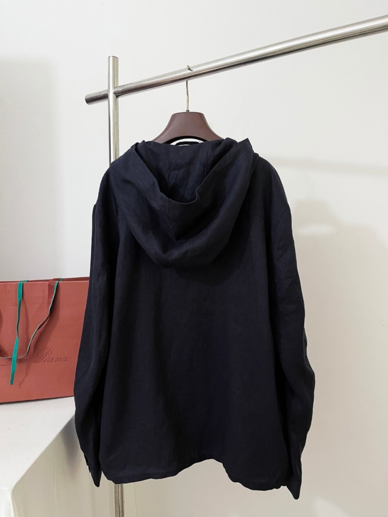 Loro Piana Navy Blue Double-Zip Linen Hooded Jacket - Luxe Comfort